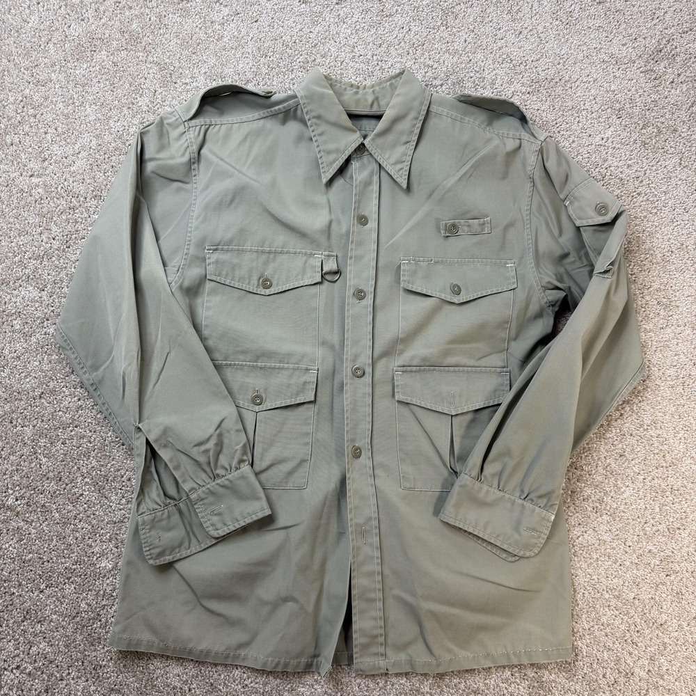 Vintage Hero Jacket Men Medium Green Cotton Canvas Military Field Button Pockets